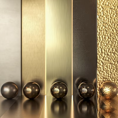 Decorative Metal Components With Textured Panels And Smooth Spheres In Golden Silver Black 3d model