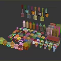 Colorful Plastic Fast Food Models With Burgers Fries Utensils And Containers
