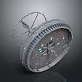 Futuristic Circular Technological Structure With Blue Lights And Metallic Framework 3d model