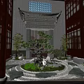Traditional Chinese Garden Landscape Design With Courtyard Carved Wall Pine Tree And Red Pillars