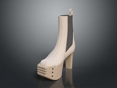 Stylish Fashion Boots with High Thick Heel Light Upper Black Panel and Layered Modern Design 3d model