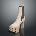 Stylish Fashion Boots with High Thick Heel Light Upper Black Panel and Layered Modern Design