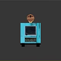 Blue Utility Vehicle With Silver Copper Pipes Transparent Front Window And Black Wheels