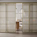 Elegant Beige Sliding Doors with Grid Design for Modern Interior Space Partition