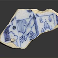 Ancient Blue And White Porcelain Shard With Traditional Chinese Painting Motifs