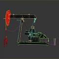 Industrial Oil Pump Jack Structure Featuring Red Components Blue Equipment And Cylindrical Tools 3d model