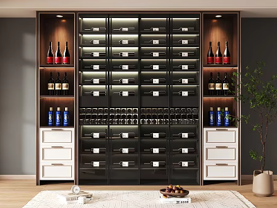 Modern Wine Cabinet With Glass Doors Drawers And LED Lighting For Wine Storage 3d model