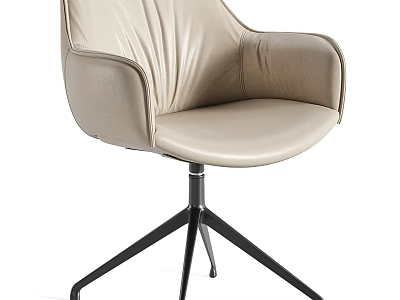 Beige Leather Single Chair With Modern Design Armrest Tufted Backrest And Metal Tripod Base 3d model