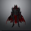 Detailed Dark Spiked Fantasy Armor With Red Cape And Intricate Design