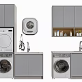 Contemporary Bathroom Cabinet Rack with Washer Sink Countertop and Storage Cabinets