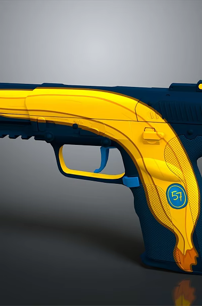Modern Blue And Yellow Pistol With Sleek Design And Ergonomic Grip Features 3d model Modern Blue And Yellow Pistol With Sleek Design And Ergonomic Grip Features 3d model