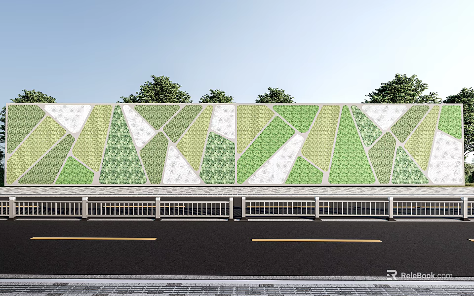 Modern Building Exterior Wall Featuring Green And White Geometric Tile Patterns 3d model