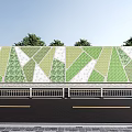 Modern Building Exterior Wall Featuring Green And White Geometric Tile Patterns 3d model
