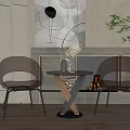 Modern Transparent Chairs With Round Table In Interior By Fireplace Abstract Painting And Green Plant