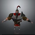 3D Cartoon Warrior Character With Red Plume Helmet Armor Beard And Outstretched Arms