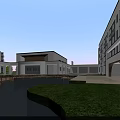 Modern Multi Story School Building With Central Courtyard Sports Field And Greenery