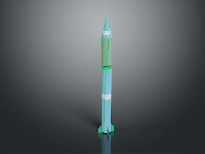 Green And Blue Gradient Rocket Model With Shiny Surface And Base Fins 3d model