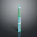 Green And Blue Gradient Rocket Model With Shiny Surface And Base Fins