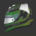 Green Racing Helmet With Claro Logo White Accents And Transparent Visor