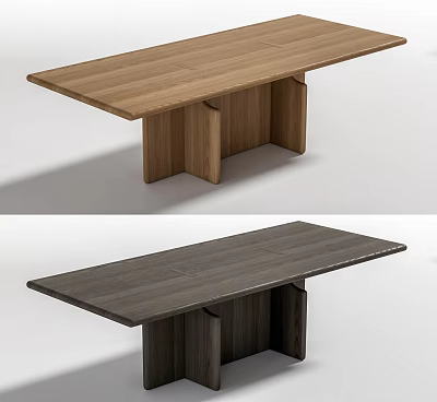 Modern Minimalist Dining Table With Light And Dark Wooden Finishes Featuring Simple Sturdy Base Design 3d model