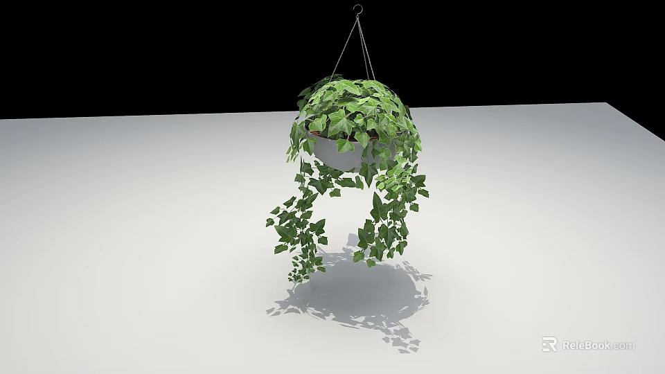 Lush Green Hanging Basket Plants With Trailing Vines And White Pot 3d model 