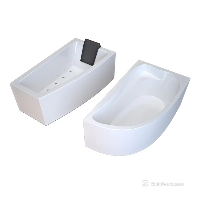 Two White Bathtubs With Black Cushion And Sleek Modern Design For Bathroom 3d model 