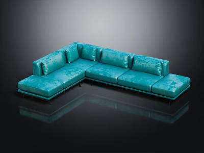 Modern Turquoise Velvet Sectional Sofa with Sleek Design and Lustrous Finish 3d model