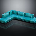 Modern Turquoise Velvet Sectional Sofa with Sleek Design and Lustrous Finish