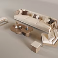 Elegant Modern Sofa and Coffee Table Set With Round Table Accent Pillows and Wooden Frame