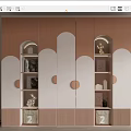 Modern Brown And White Wardrobe With Curved Design And Illuminated Display Shelves