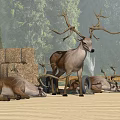 Garden Ornamental Deer Sculptures With Antlers Stone Piles And Metal Rings Decor
