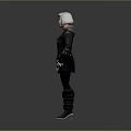 White Haired Female Character 3D Model Wearing Black Coat White Top Black Pants And Boots