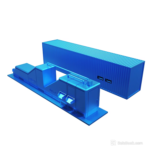 Blue Industrial Container Setup With Modular Equipment And Storage Units 3d model 