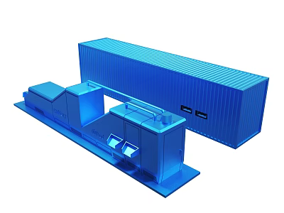 Blue Industrial Container Setup With Modular Equipment And Storage Units 3d model