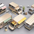 Various Stylish Functional Vehicles With Outdoor Awnings Tables Chairs And Menu Boards