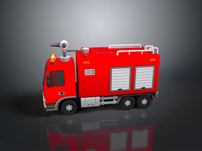 Detailed Red Fire Truck Model With Emergency Lights And Storage Cabinets 3d model