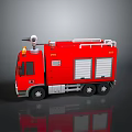Detailed Red Fire Truck Model With Emergency Lights And Storage Cabinets