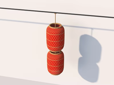 Decorative Red Lanterns With Grid Pattern Hanging On Black Pole Against White Background 3d model