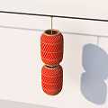 Decorative Red Lanterns With Grid Pattern Hanging On Black Pole Against White Background 3d model