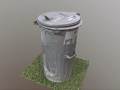 Public Facility Metal Trash Can With Lid Placed On Green Grass Surface 3d model
