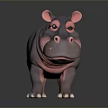 Cute Purple Pink Hippo 3D Model Standing On Gray Background With Friendly Expression 3d model