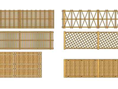 Various Bamboo Fence Styles With Grid Lattice And Solid Panel Designs 3d model