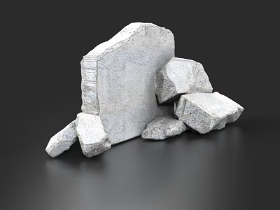 Natural Gray Stone Blocks of Various Sizes Stacked Against Black Background 3d model