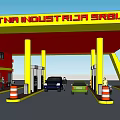 NIS Gas Station Exterior With Red And Yellow Building And Fuel Pumps