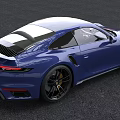 Blue Porsche Sports Car Coupe With Sleek Exterior Black Alloy Wheels And Red Leather Interior