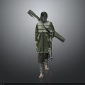 Green Armored Warrior With Beast Inspired Helmet And Long Spear Weapon