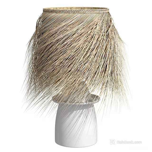 Natural Woven Table Lamp With White Ceramic Base And Minimalist Design 3d model 