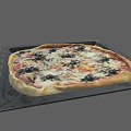 Halloween Spider Decorated Pizza On Black Baking Tray With Melted Cheese
