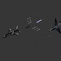 Modern Black and White Fighter Jet Featuring Colorful Emblems on Wings Tail and Streamlined Body