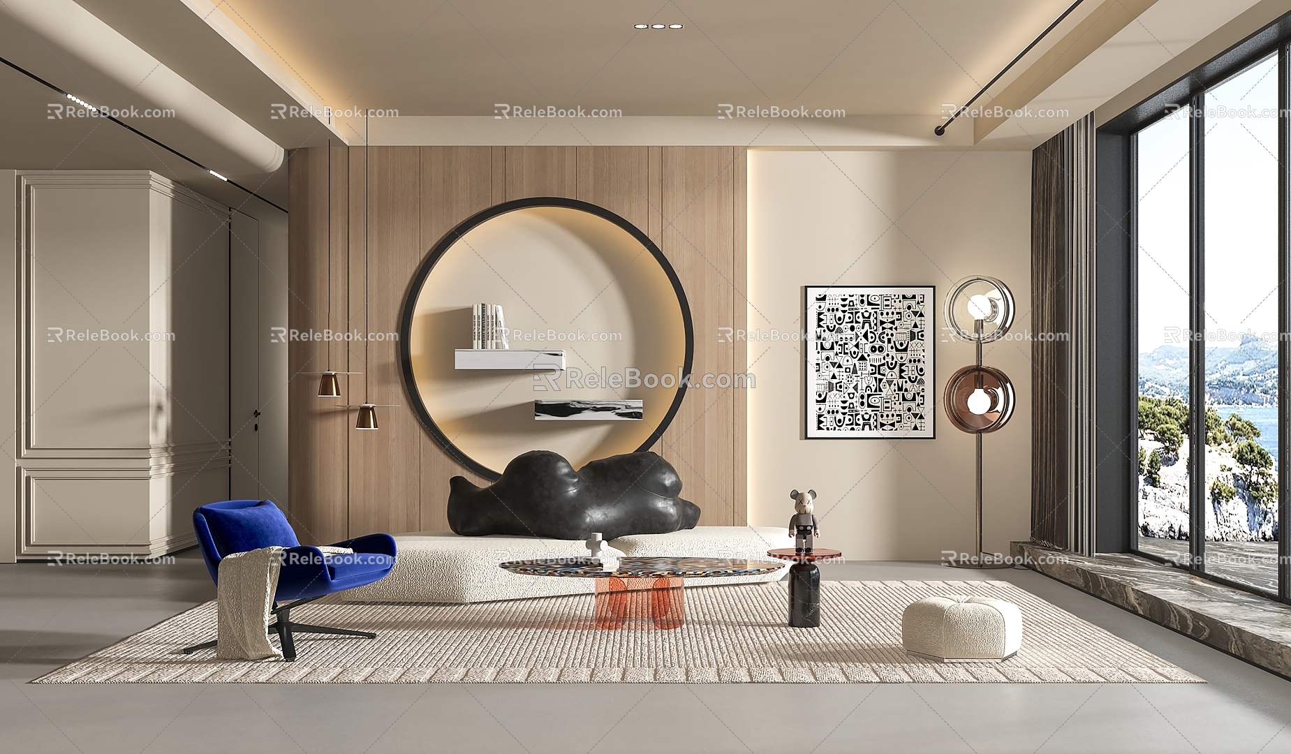 modern living room cream living room 3d model